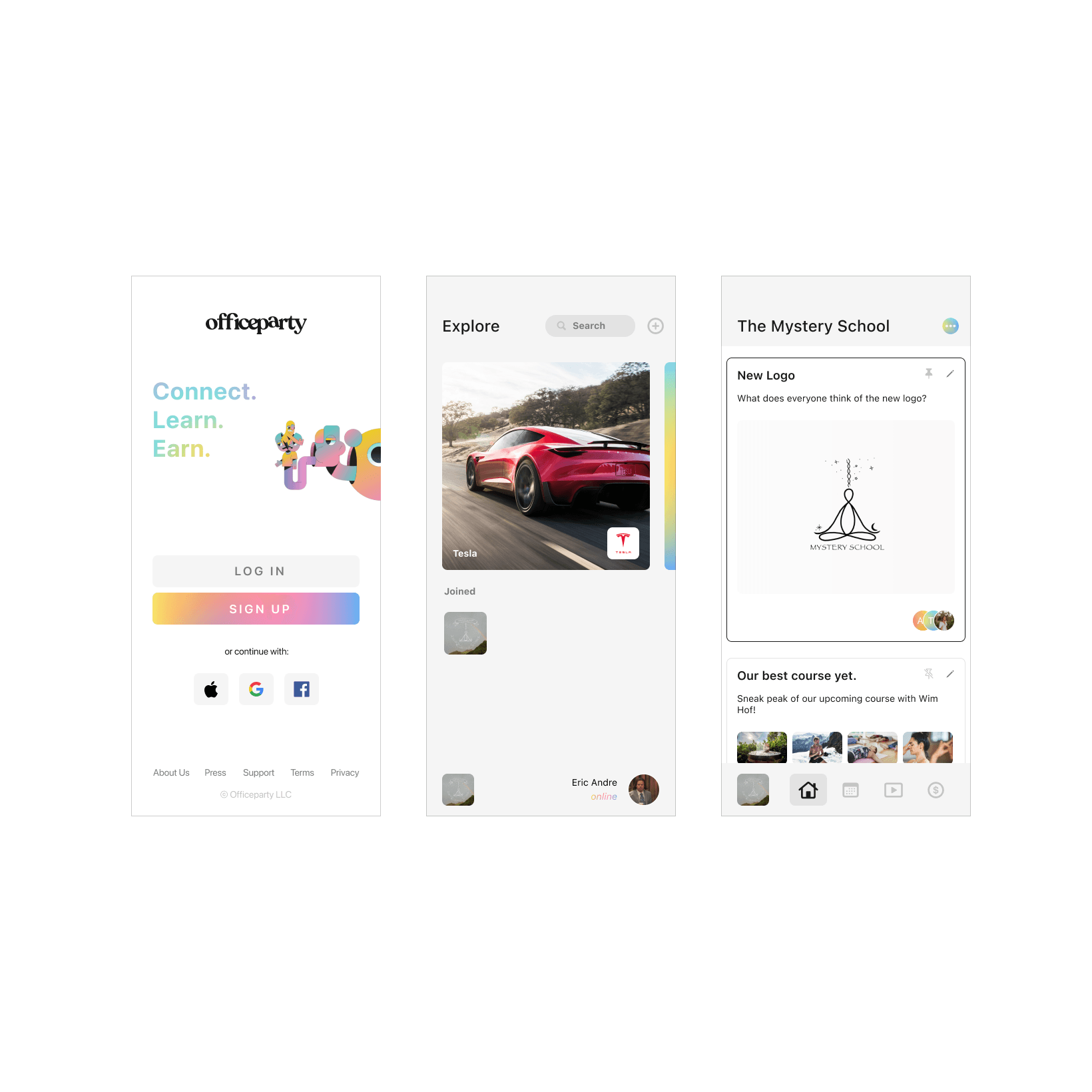 Office Party mobile app ui design