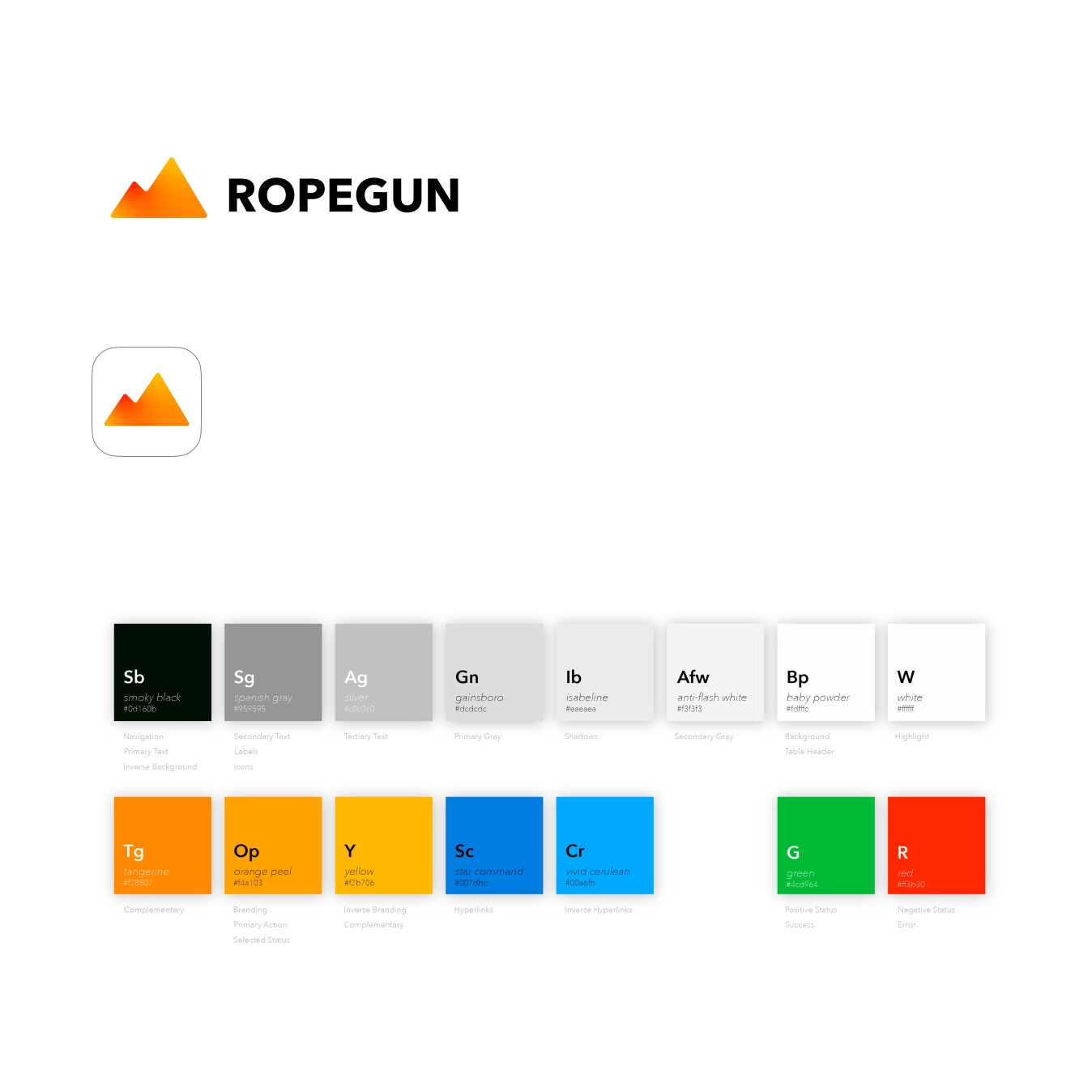 ropegun brand logo, logotype, and color theme